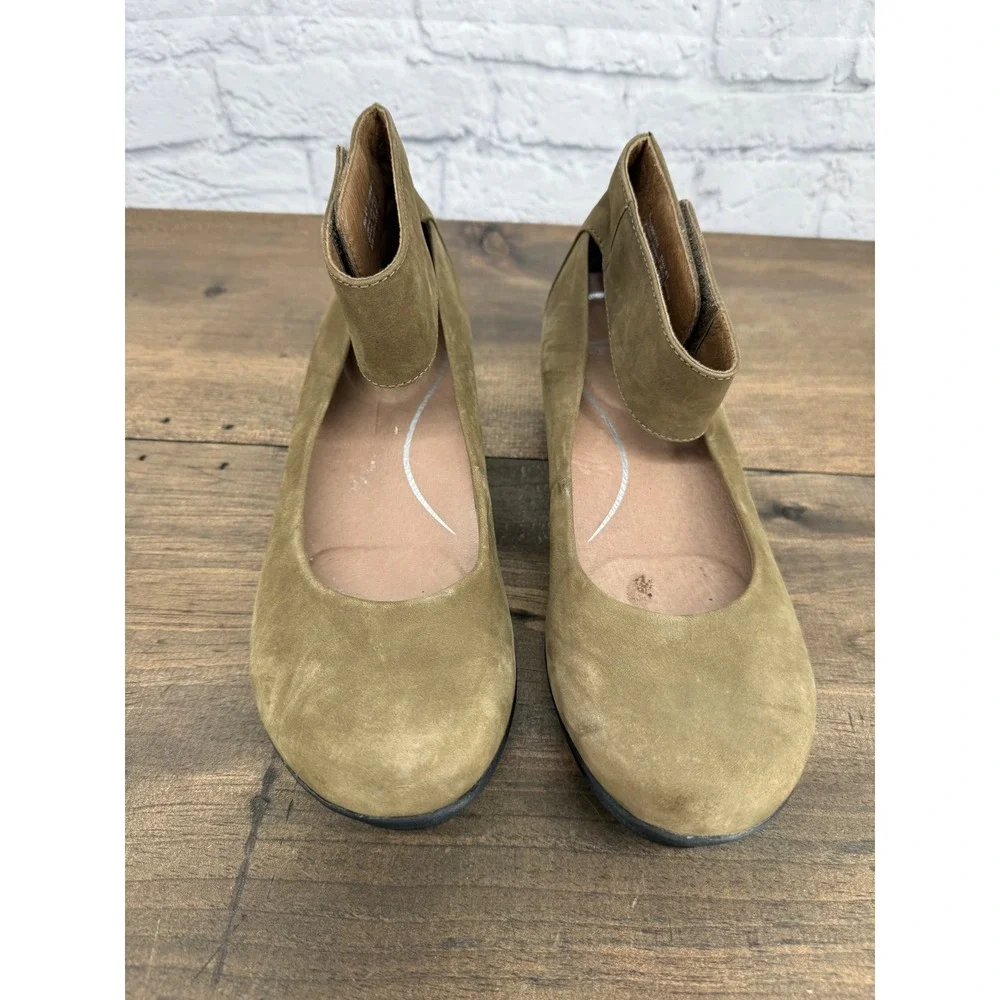 Dansko Olive Green Lulu Ankle Strap Wedge Clogs Leather Shoes Mary Jane 41